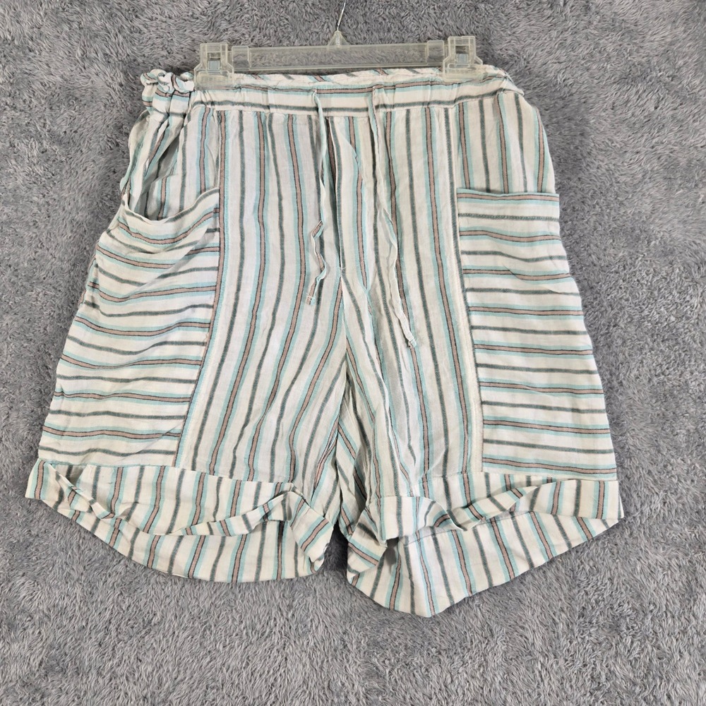 Zac & Rachel Linen Blend Striped Shorts Turq Daze Turquoise Tan White Large NEW